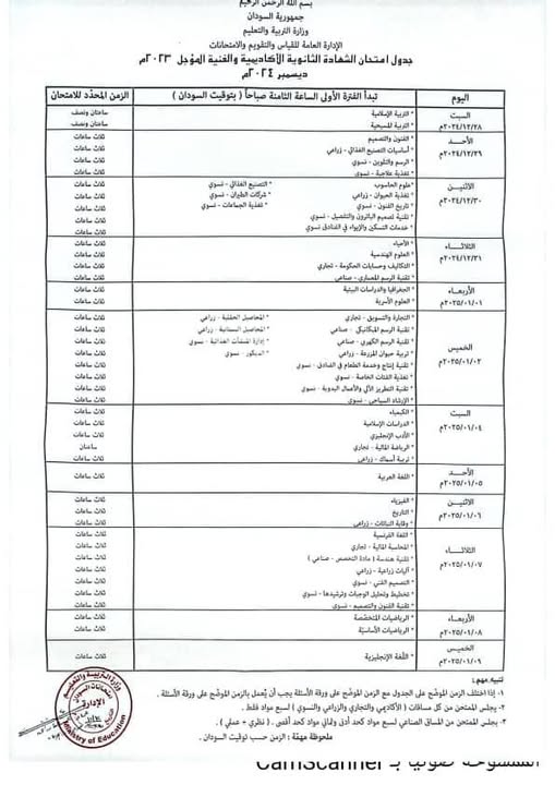 موعد وجدول امتحانات الشهادة السودانية 2025